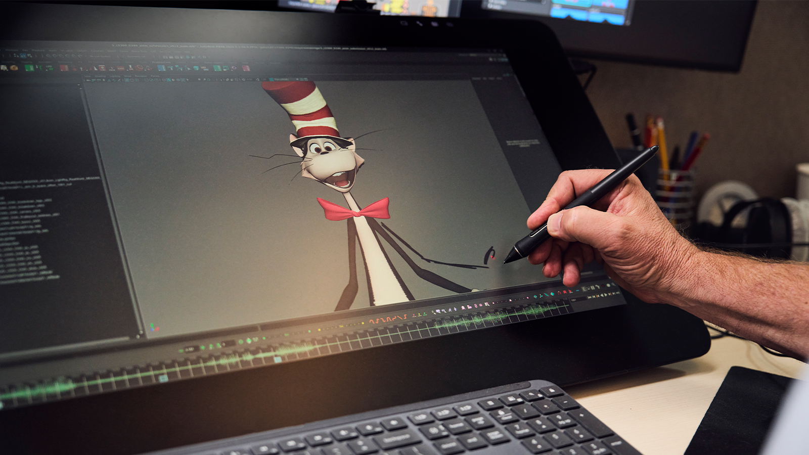 Cat in the Hat BTS; people in an office