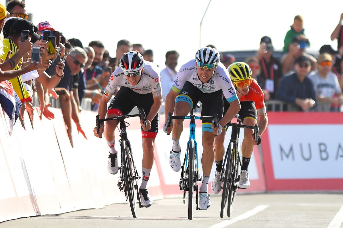UAE Tour 2020 2nd Edition 5th stage Al Ain Jebel Hafeet 162 km 27022020 Alexey Lutsenko KAZ Astana Pro Team Tadej Pogacar SLO UAE Team Emirates Adam Yates GBR Mitchelton Scott photo Dario BelingheriBettiniPhoto2020