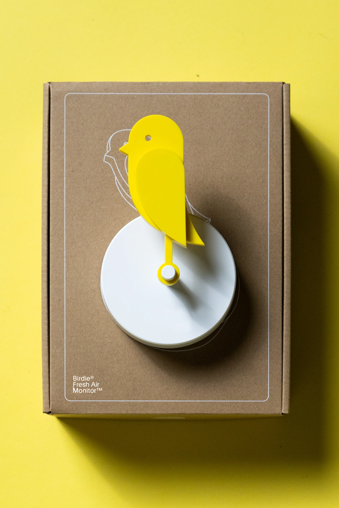 A yellow bird air quality monitor