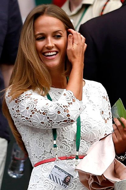 Kim Sears wearing a Reiss dress to watch Andy Murray at Wimbledon 2014