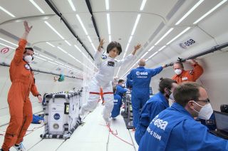 Mattel's new ESA astronaut Samantha Cristoforetti Barbie doll was sent on a zero-g parabolic flight to mark World Space Week and its theme this year of "Women in Space."