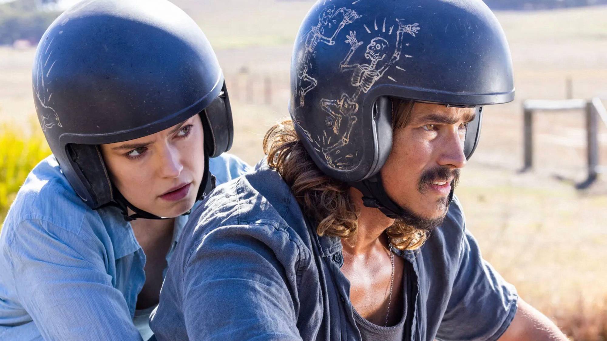 Daisy Ridley as Ava and Brenton Thwaites as Clay in "We Bury the Dead" film (2025)