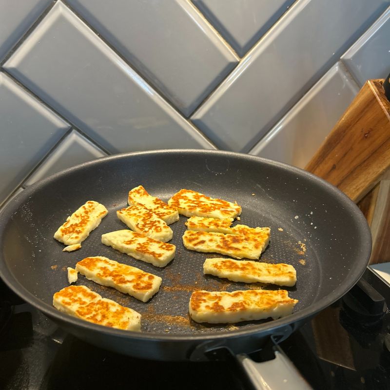 John Lewis Classic 5 Piece Pan Set cooking halloumi