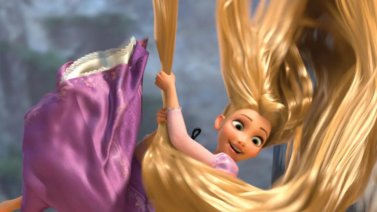 Rapunzel playing with her hair