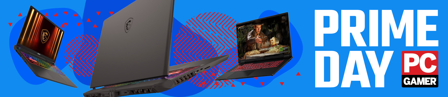 Selection of gaming laptops on a Prime Day background