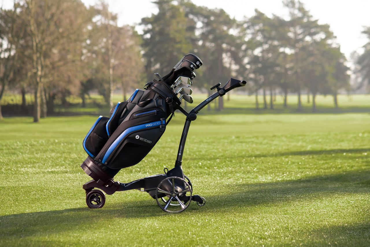 The Motocaddy M7 GPS electric trolley on course