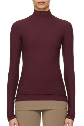 Skims Burgundy Soft Lounge Mock Neck Long Sleeve Top