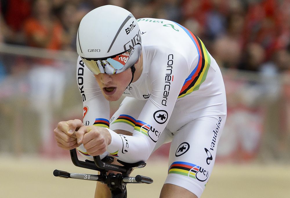 Individual pursuit gold medalist Stefan Kueng of Switzerland