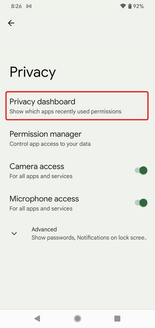 Android 12 Privacy Dashboard Setting