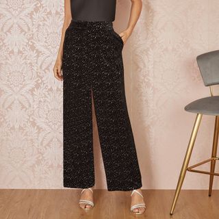 Black Velvet Sparkle Wide Leg Trousers