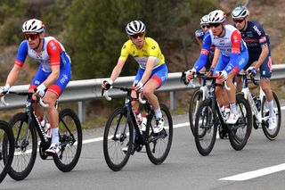 FARO PORTUGAL FEBRUARY 18 David Gaudu of France and Team Groupama FDJ yellow leader jersey competes during the 48th Volta Ao Algarve 2022 Stage 3 a 2114km stage from Almodvar to Faro VAlgarve2022 on February 18 2022 in Faro Portugal Photo by Luc ClaessenGetty Images