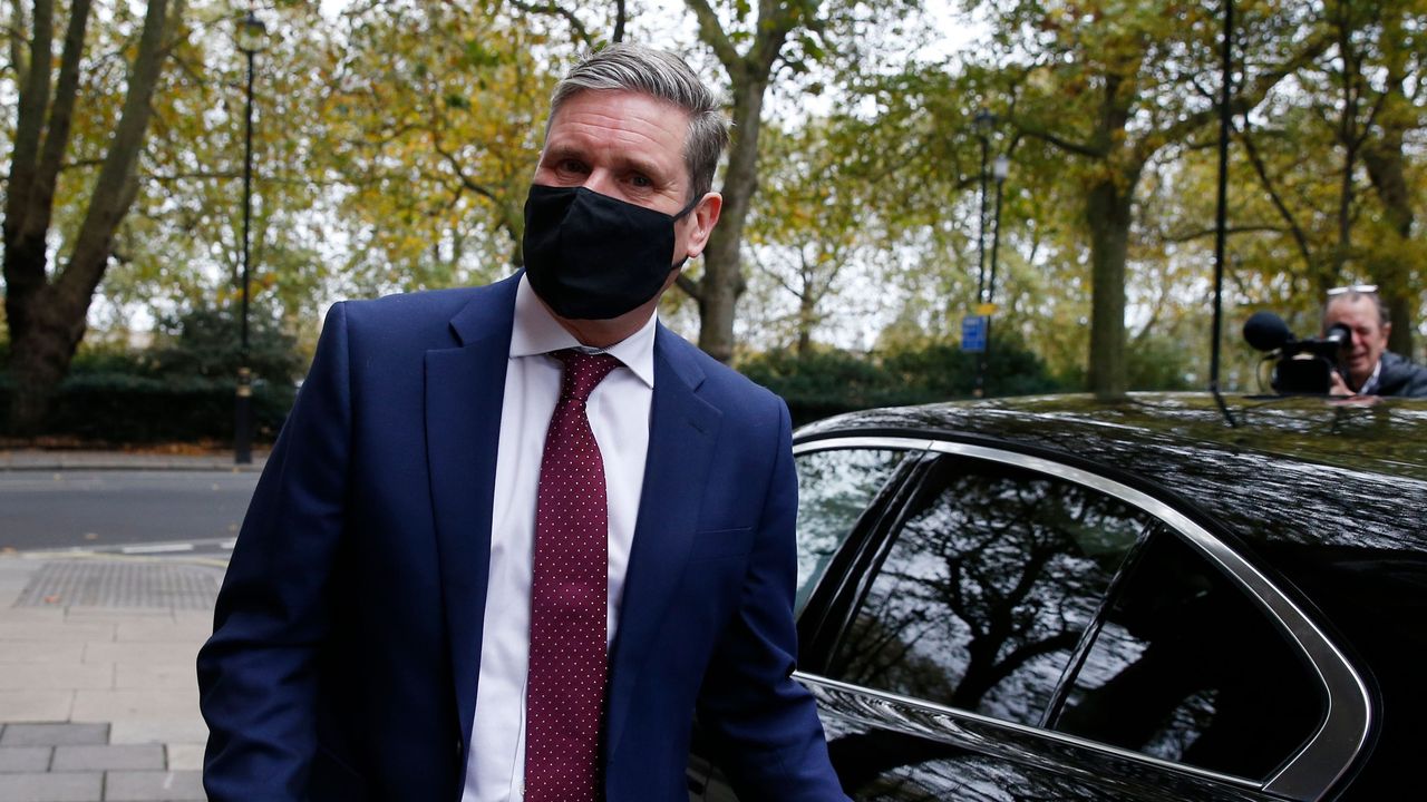 Keir Starmer leaves Millbank studios in central London.