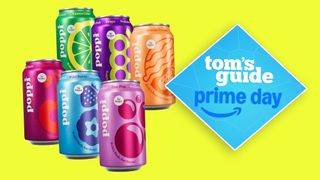 Poppi cans on a yellow background