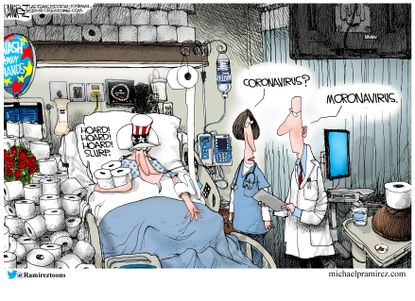 Editorial Cartoon U.S. Coronavirus Uncle Sam hoarders hospital doctors