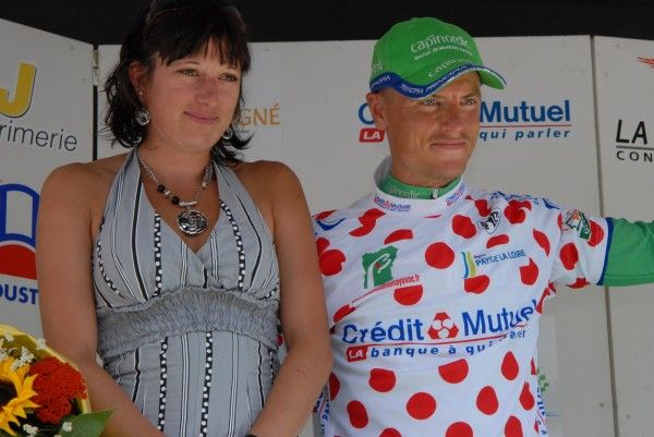 Martin Pedersen (Team Capinordic) on stage for Boucles de la Mayenne's mountains jersey.