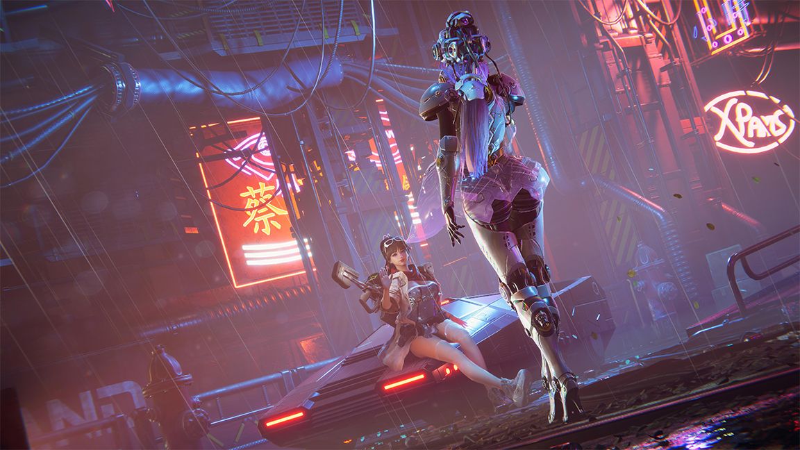 Unity; a pair of characters in a cyberpunk scene