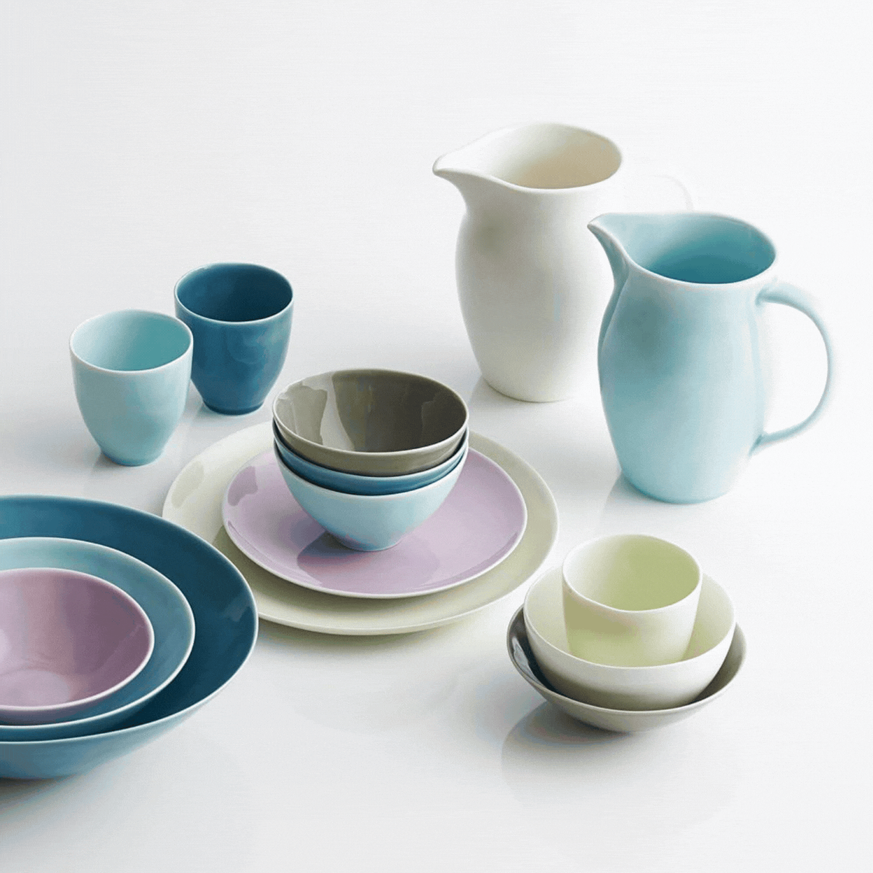 A rotating gif showcasing a dinnerware set in soft pastels.