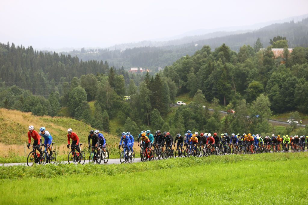 MO I RANA NORWAY AUGUST 11 A general view of the peloton competing during the 9th Arctic Race Of Norway 2022 Stage 1 a 1868km stage from Mo i Rana to Mo i Rana ArcticRace on August 11 2022 in Mo i Rana Norway Photo by Michael SteeleGetty Images