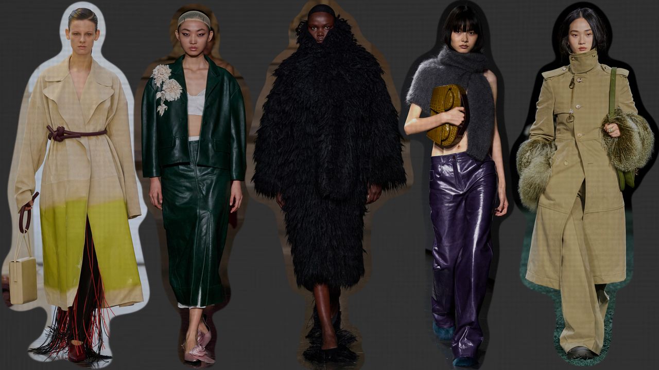 london fashion week trends, a collage of models on the fall/winter 2024 runway