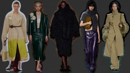 london fashion week trends, a collage of models on the fall winter 2024 runway