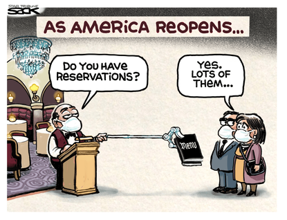 Editorial Cartoon U.S. Restaurant reopening coronavirus reservations