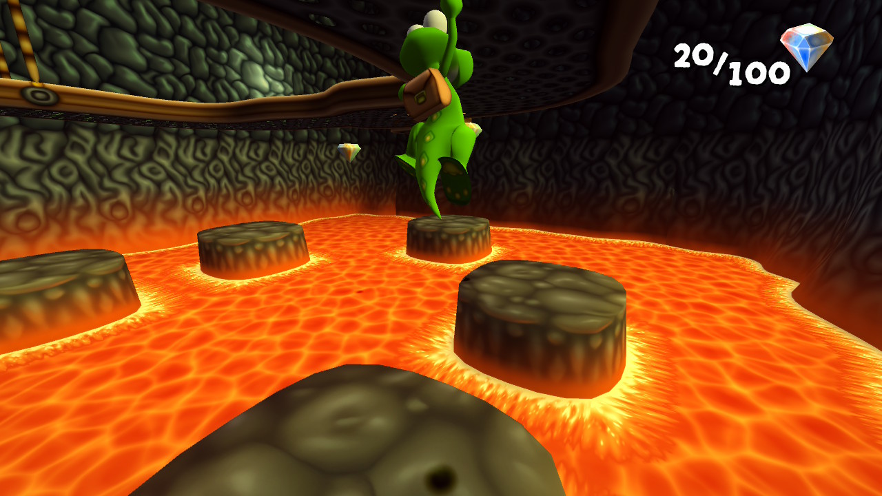 Screens from retro remaster game Croc 2, including concept art and 3D models