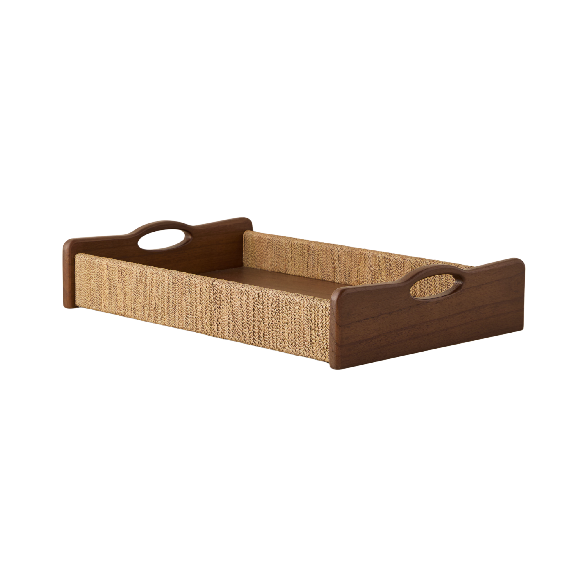a wood and woven serving tray