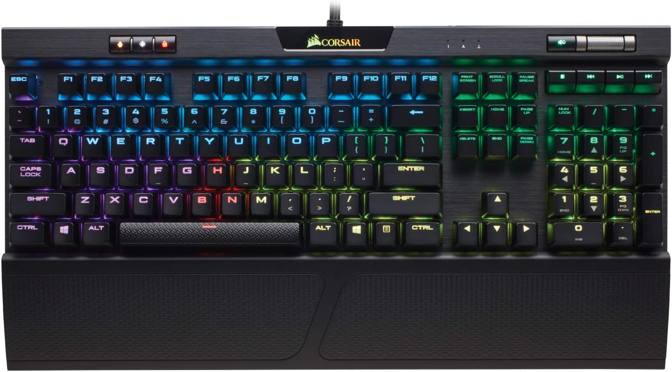 Large Corsair keyboard with RGB-backlit keys
