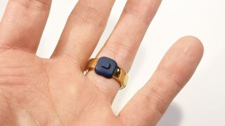 Close-up of the Pebble Index 01 smart ring on a user's finger at CES 2026