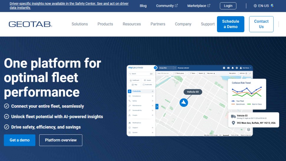 Website screenshot of Geotab (September, 2025)