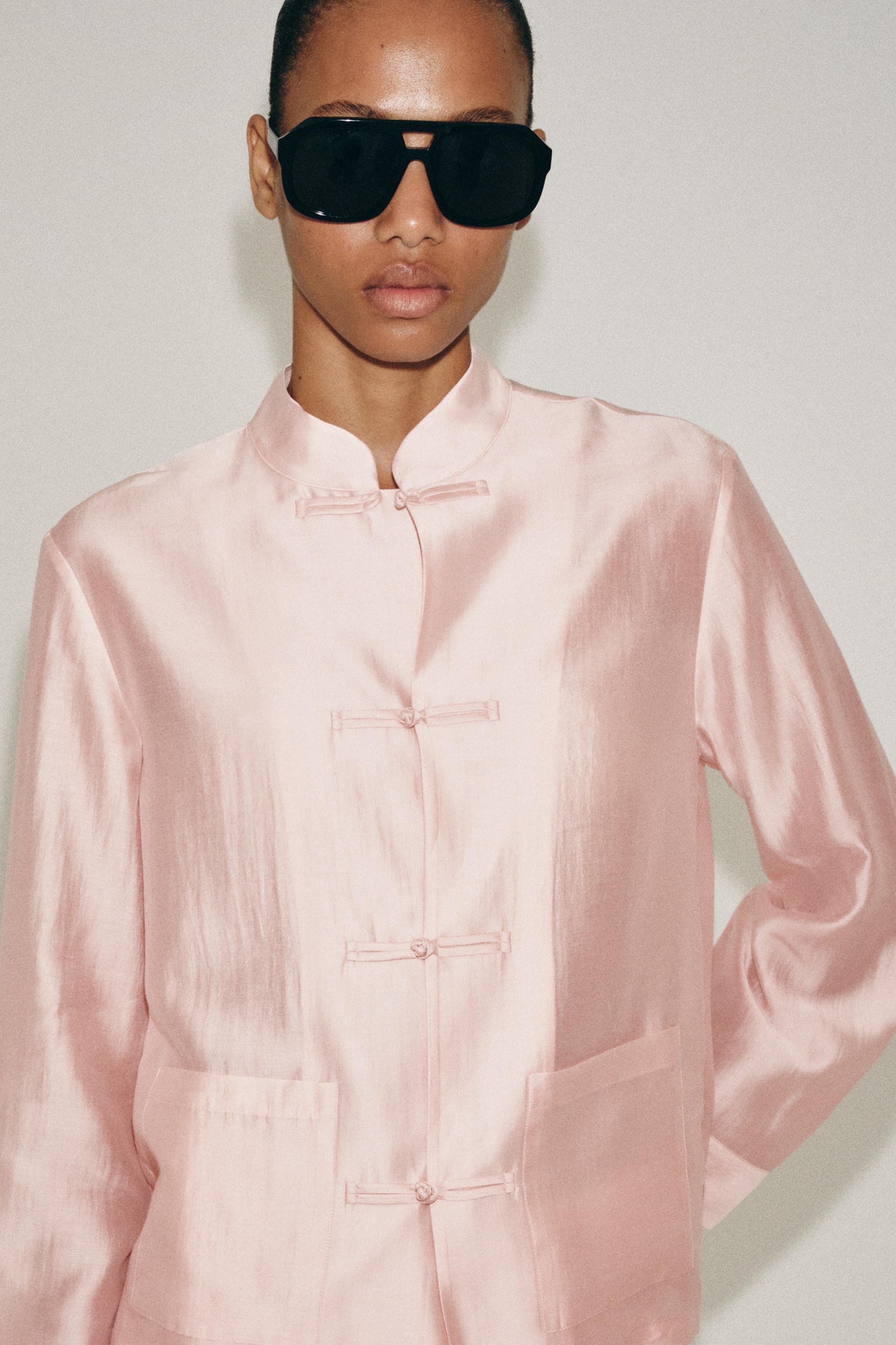 Zw Collection Satin Shirt With Frog Fastening
