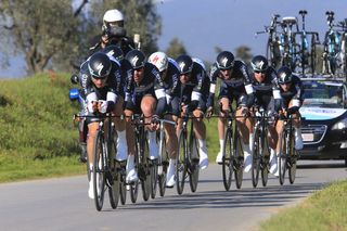 Omega Pharma Quickstep in action during the opening Team Time Trial of the 2014 Tirreno-Adriatico