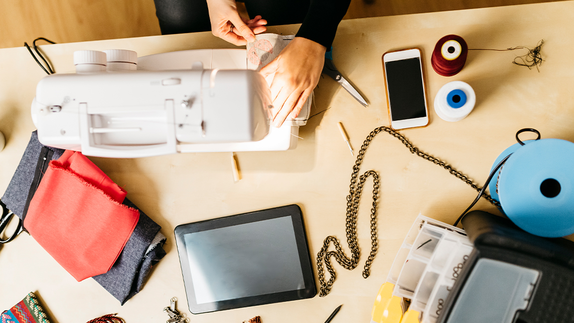 How to start sewing; fabric patterns on a table