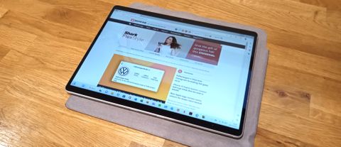 Microsoft Surface Pro 9 review; a tablet with a web site shown on its screen