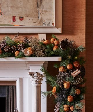 Christmas fireplace with garland