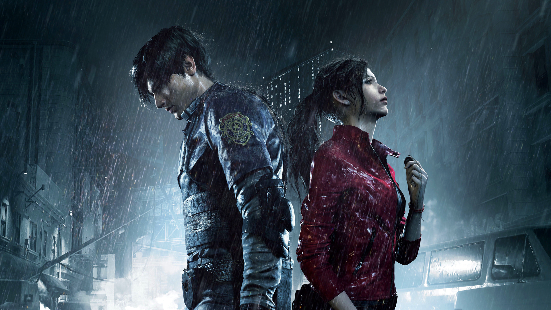 Resident Evil 2 - Leon and Claire in the rain
