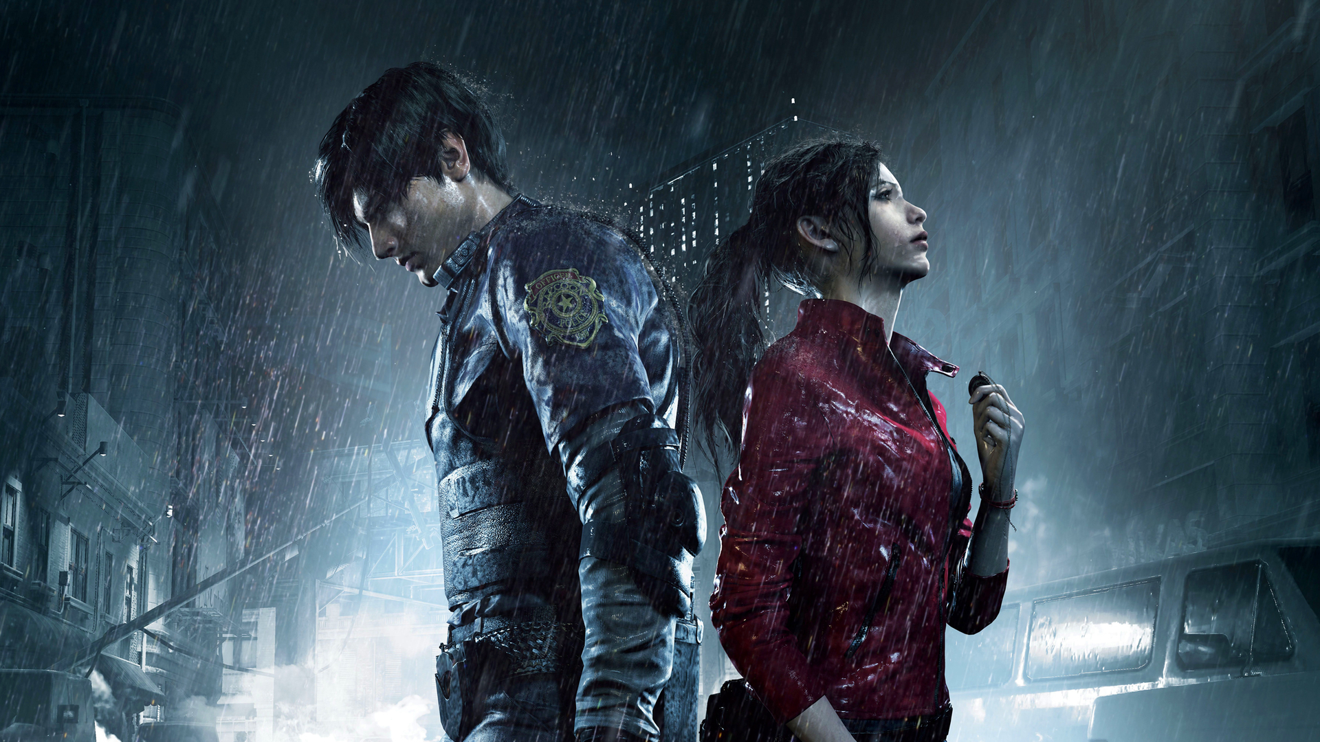 Resident Evil 2 - Leon y Claire bajo la lluvia