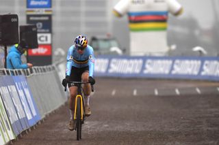 OOSTENDE BELGIUM JANUARY 31 Arrival Wout Van Aert of Belgium during the 72nd UCI CycloCross World Championships Oostende 2021 Men Elite UCICX CXWorldCup Ostend2021 CX on January 31 2021 in Oostende Belgium Photo by Luc ClaessenGetty Images