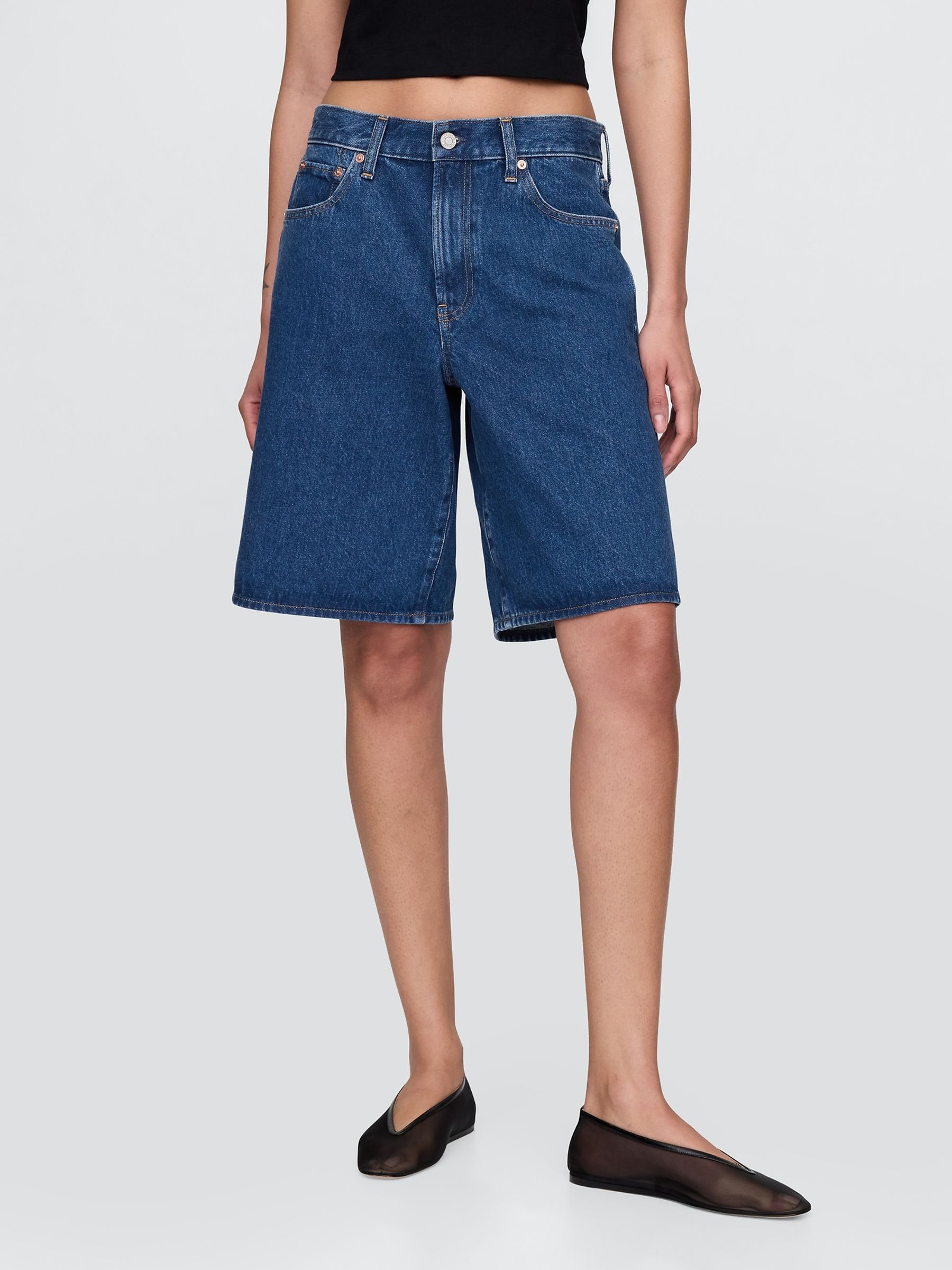 Blue 11.5" Mid Rise Longline Denim Shorts