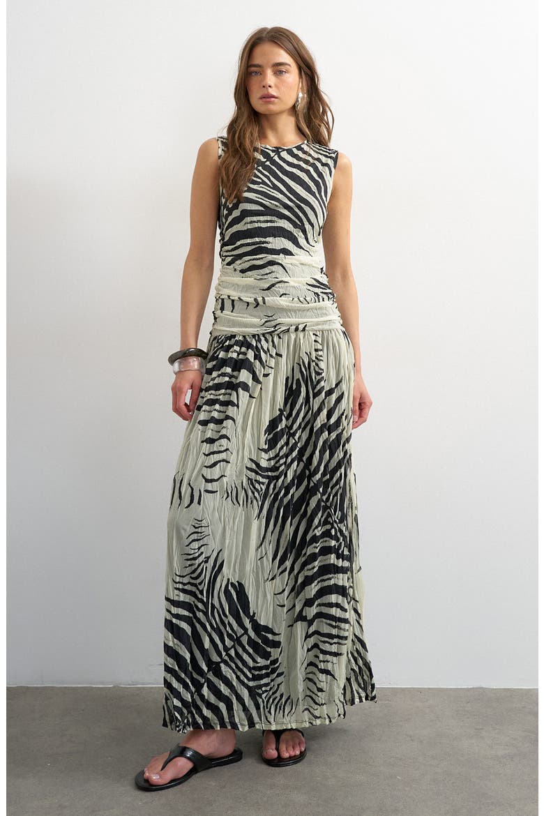 Zebra Print Drop Waist Maxi Dress