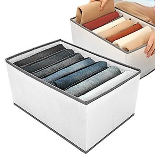 Easeve Wardrobe Closet Organiser and Storage for Clothes - 7 Grids Foldable Drawer Dividers Organizer for Jeans | Trousers | Shirts | Pants, Stackable Clothing Storage Boxes (1 Pack)