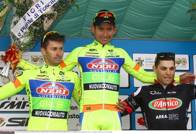 Simone Ponzi (middle) with runner-up Mauro Finetto (Ita) Yellow Fluo and Andrea Pasqualon (Ita) Aero Zero Team