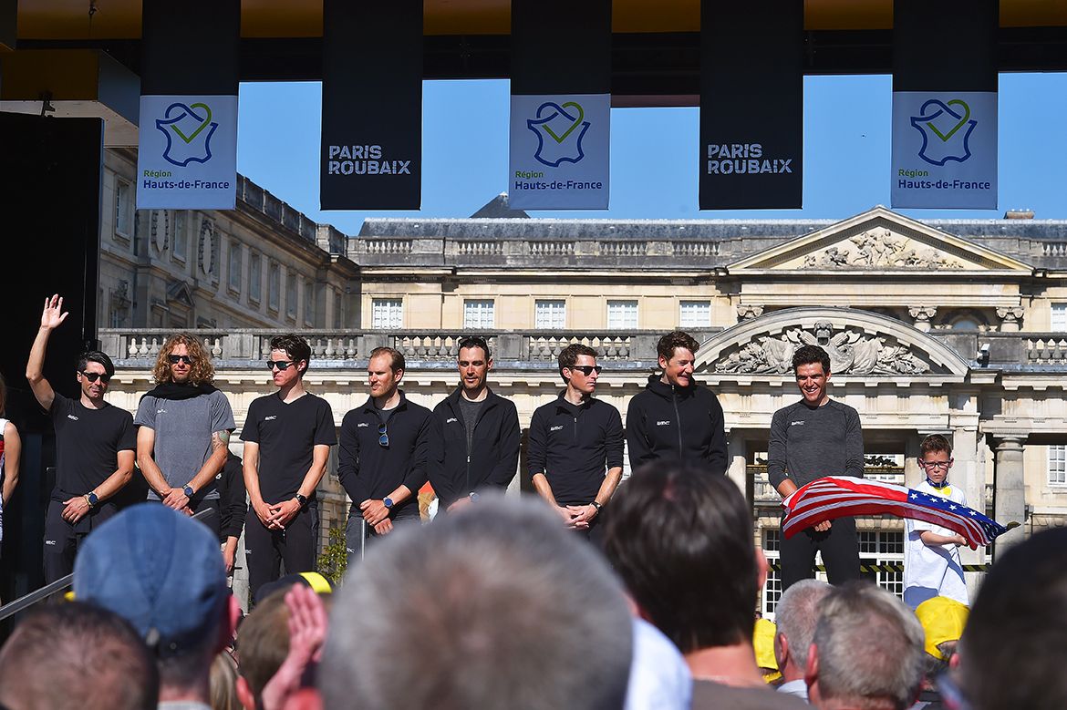 US-based BMC Racing at the Paris-Roubaix team presentation