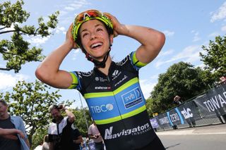 A surprised Shannon Malseed after winning the road race