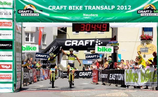 Stage 3 winner winner and now overall second ranked team Topeak Ergon Racing with Robert Mennen, right and Alban Lakata