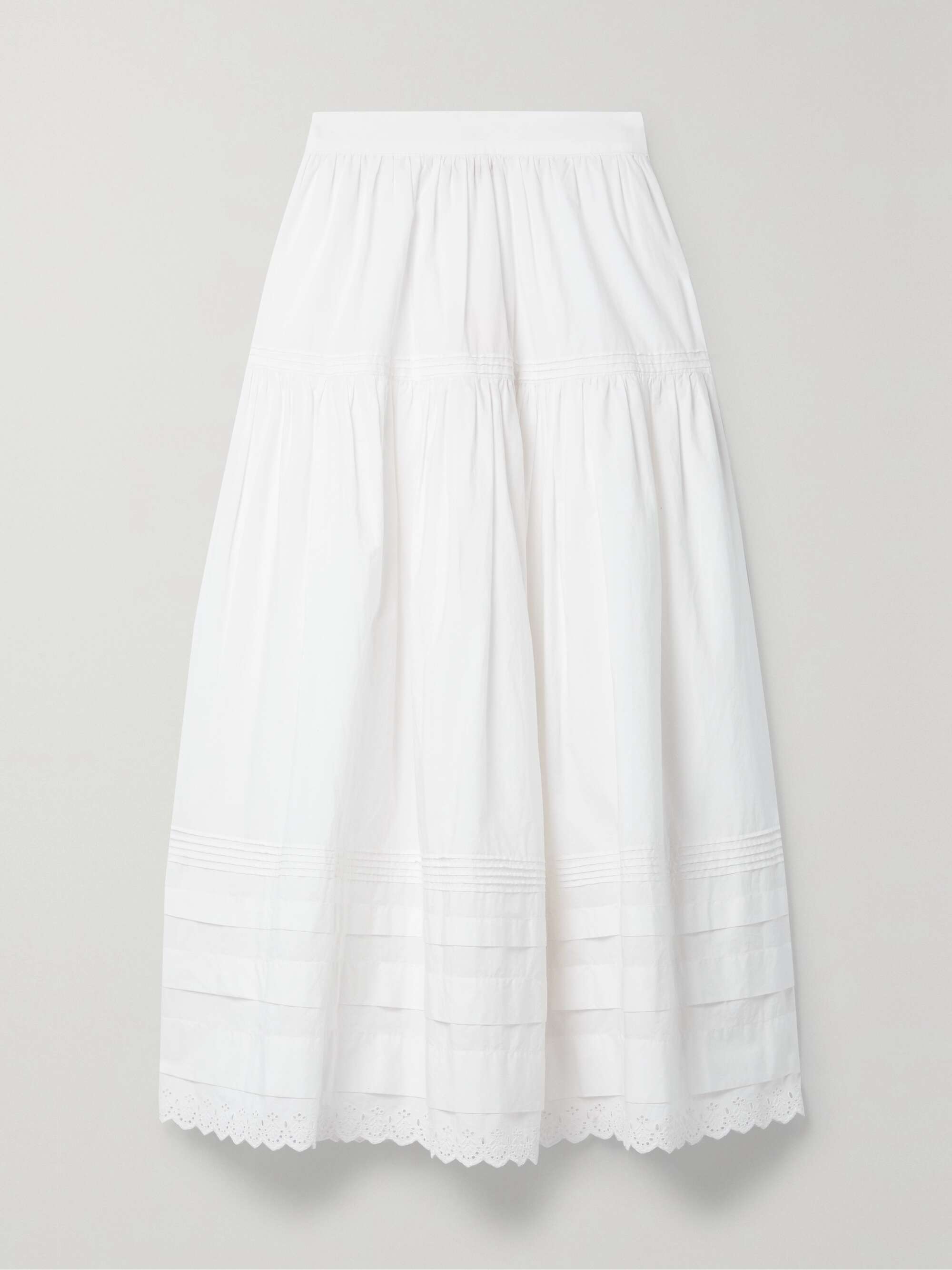 Sebastiane Broderie Anglaise-Trimmed Organic Cotton-Poplin Midi Skirt