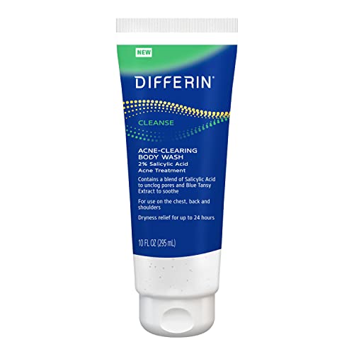 Differin Acne Body Wash by the Makers of Differin Gel, Acne Treatment Cleanser With Salicylic Acid, Cream to Lather Formula for Back, Chest, Shoulders, 10 Oz.