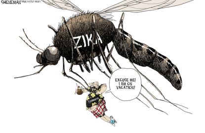 Editorial cartoon World Zika virus vacation