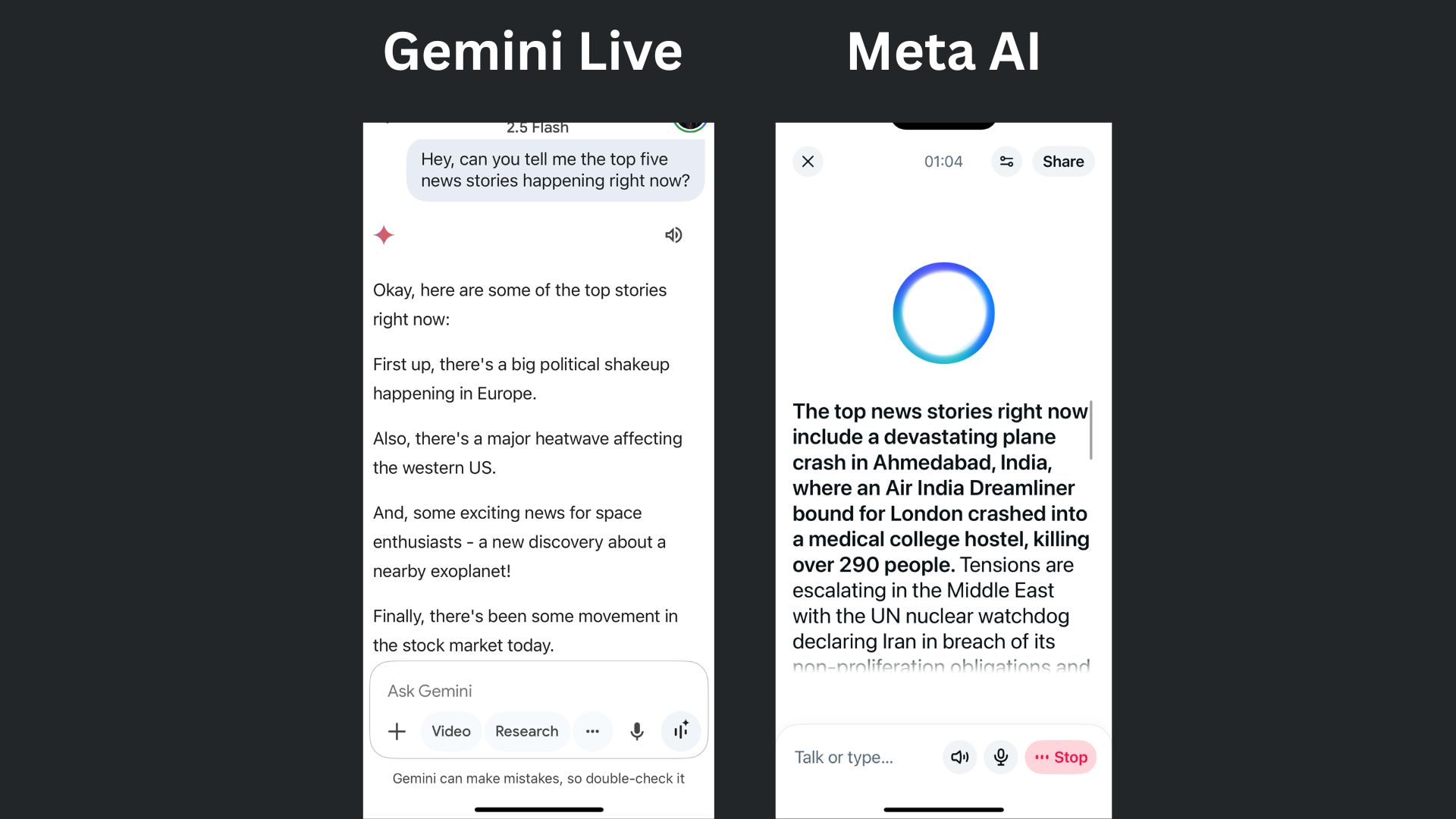 Gemini Live vs. Meta AI