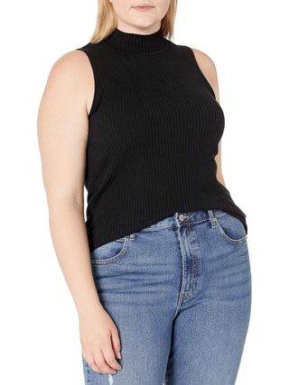 The Drop Women's Karolina Sleeveless Mock Neck Rib Sweater , Black, M